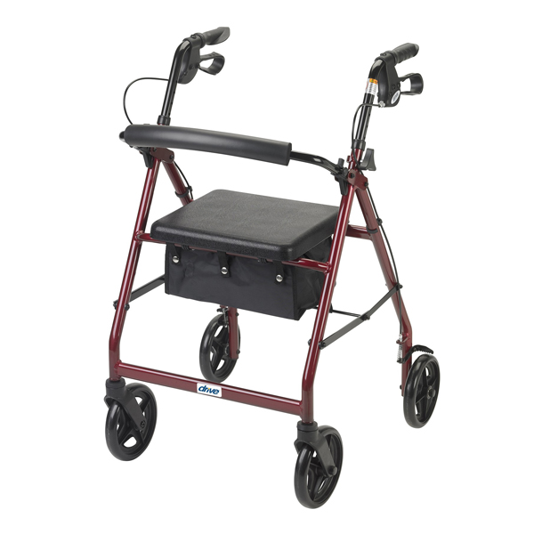 Rollator Walker with Fold Up & Removable Back Support, Padded Seat and Loop Locks - Red - Click Image to Close